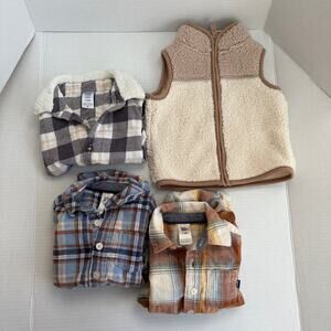 Bundle of 4 size 12 m long sleeve flannel, flannel shacket, & vest jacket
